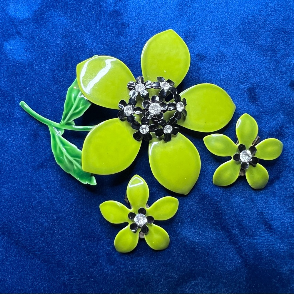 Vintage enamel flower brooch + earrings!